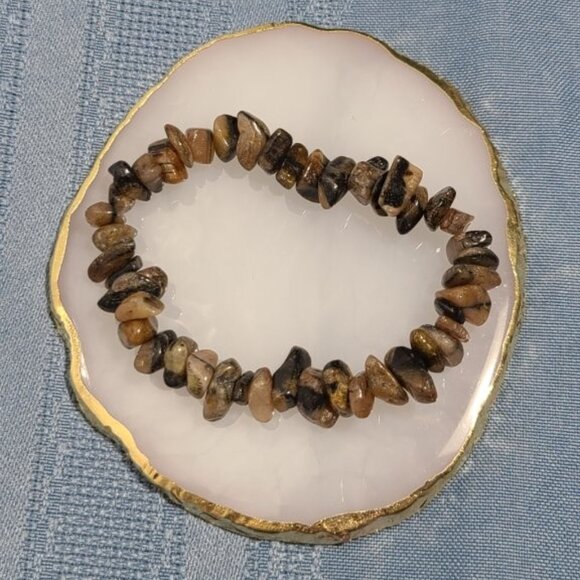 Chiastolite Chip Bracelet | Natural Cross Stone Stretch Boho Healing Jewelry - Picture 1 of 4